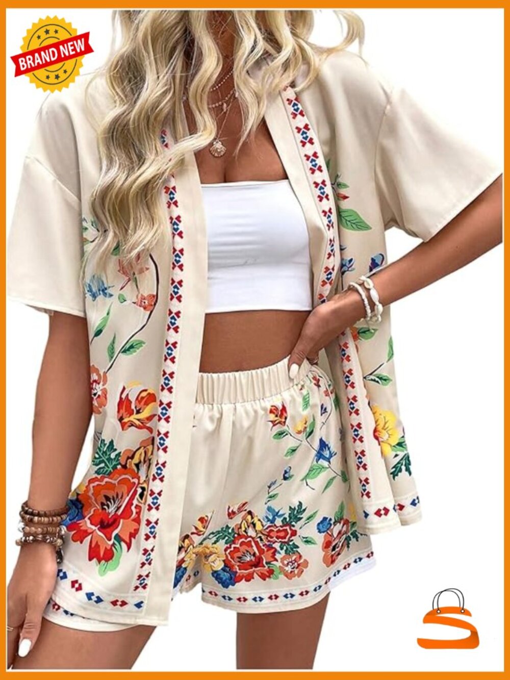 Women's 2 Piece Outfit Set Short Sleeve Blouse and Shorts Beach Vacation Summer - Picture 1 of 5